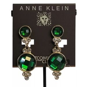 ANNE KLEIN DANGLE DROP CLIP-ON EARRINGS VINTAGE GREEN NEW ON CARD